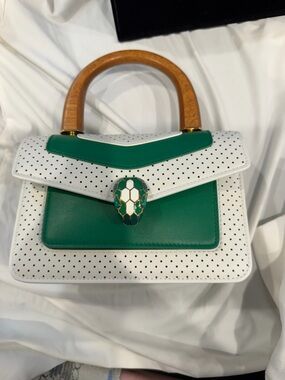 Brand New! Bulgari White and Green Top-Handle Women's Bag with Snake Head